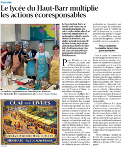 DNA du 18 juin 2026 - Le lycée du Haut-Barr multiplie les actions éco-responsables